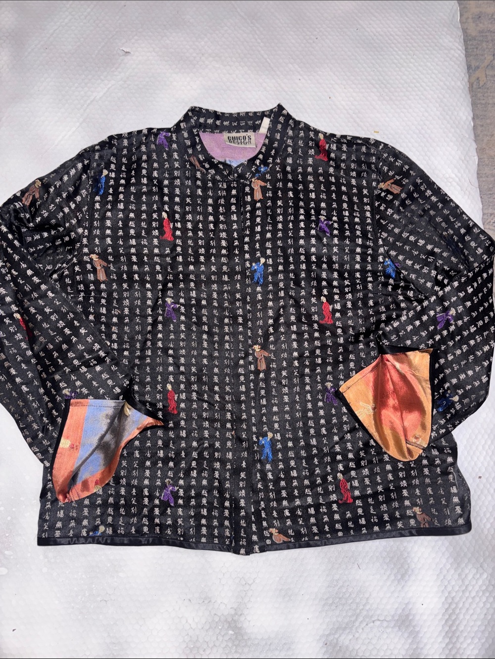 Chico’s Silk Asian Kimono Oriental Jacket Black Yai Chi Inspired Women’s Large